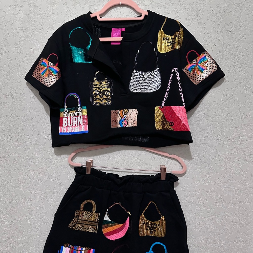 Colorful Handbag Print Two-Piece Set